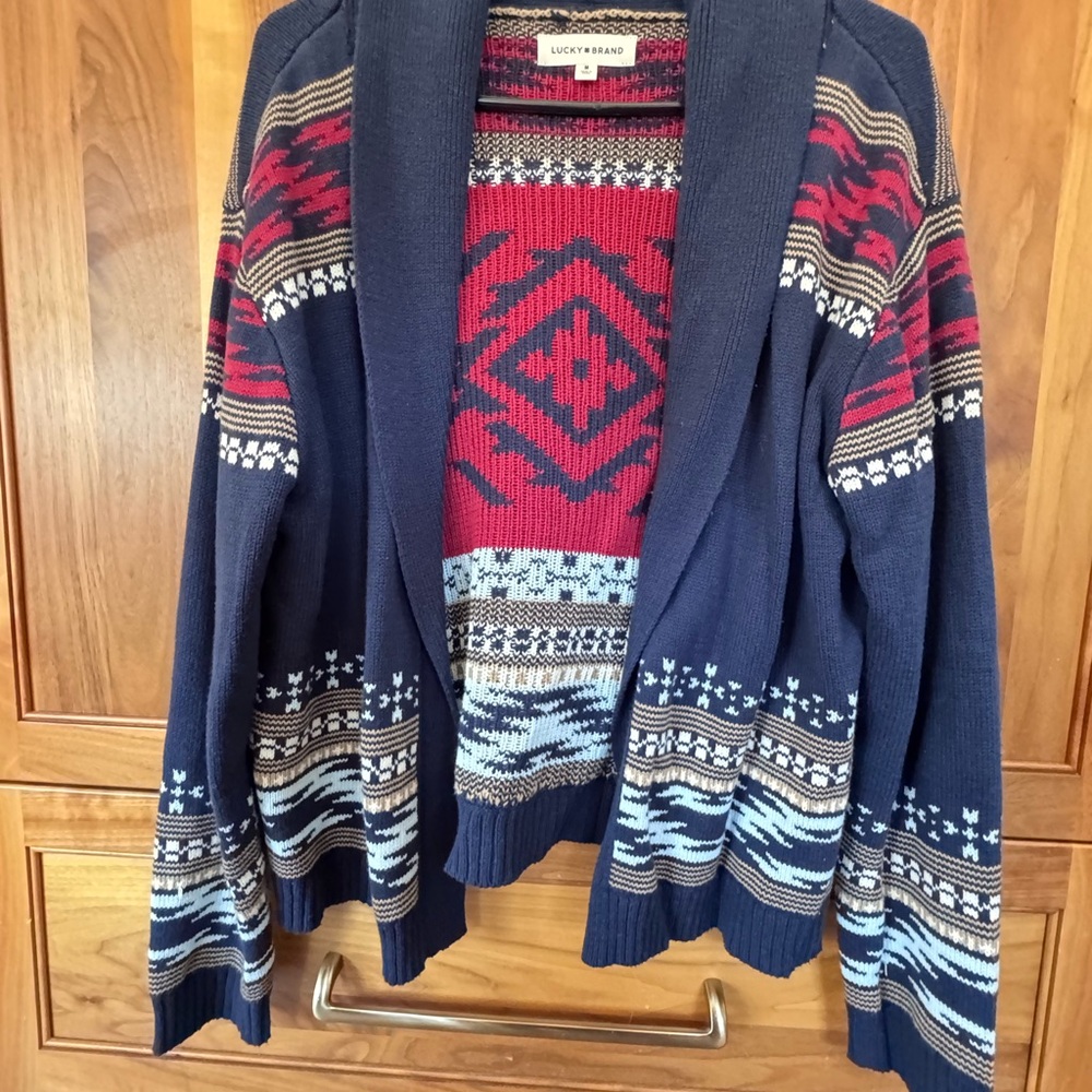 Lucky Brand Navy and Red Knit Sweater